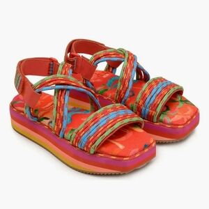 Farm Rio Tropical African Embroidered Rope Straps Platform Sandal NWT